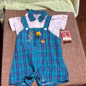 Kidfusion NWT Plaid Blue Kids Overalls WithButton Down Shirt Size 24 Months